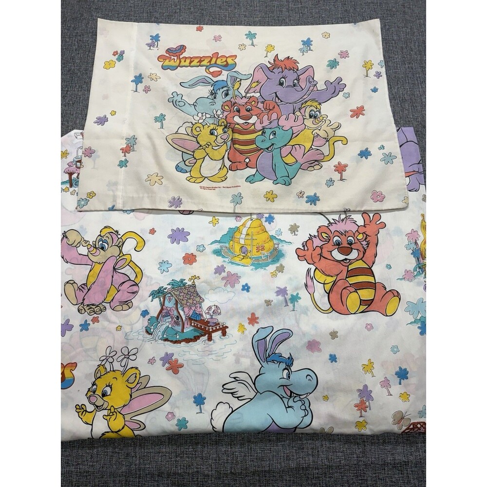 Vintage Disney Hasbro Bradley Wuzzles Twin Sheet / Pillow Case 1985